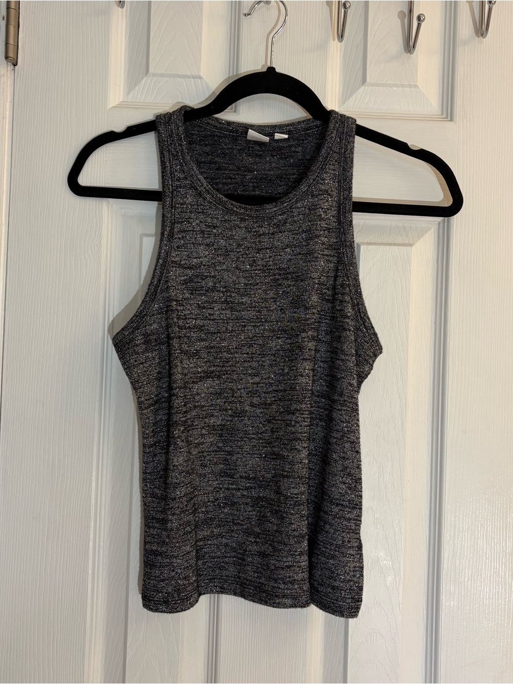 GAP Womens Tank Top Size Small Petite Gray Metallic Shimmer Sparkle High Neck. S
